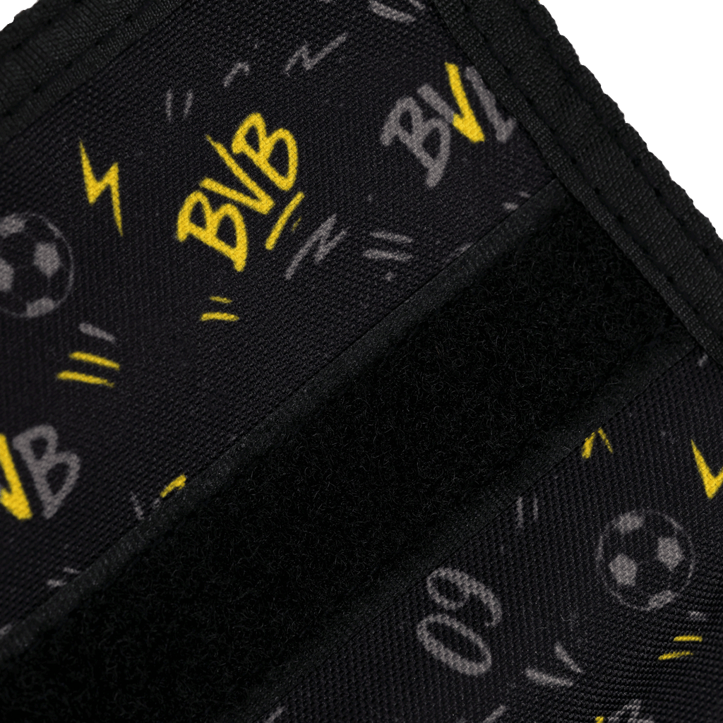 Portamonete nero e giallo del BVB per bambini con motivi calcistici e logo del BVB, ideale come articolo per i tifosi.
