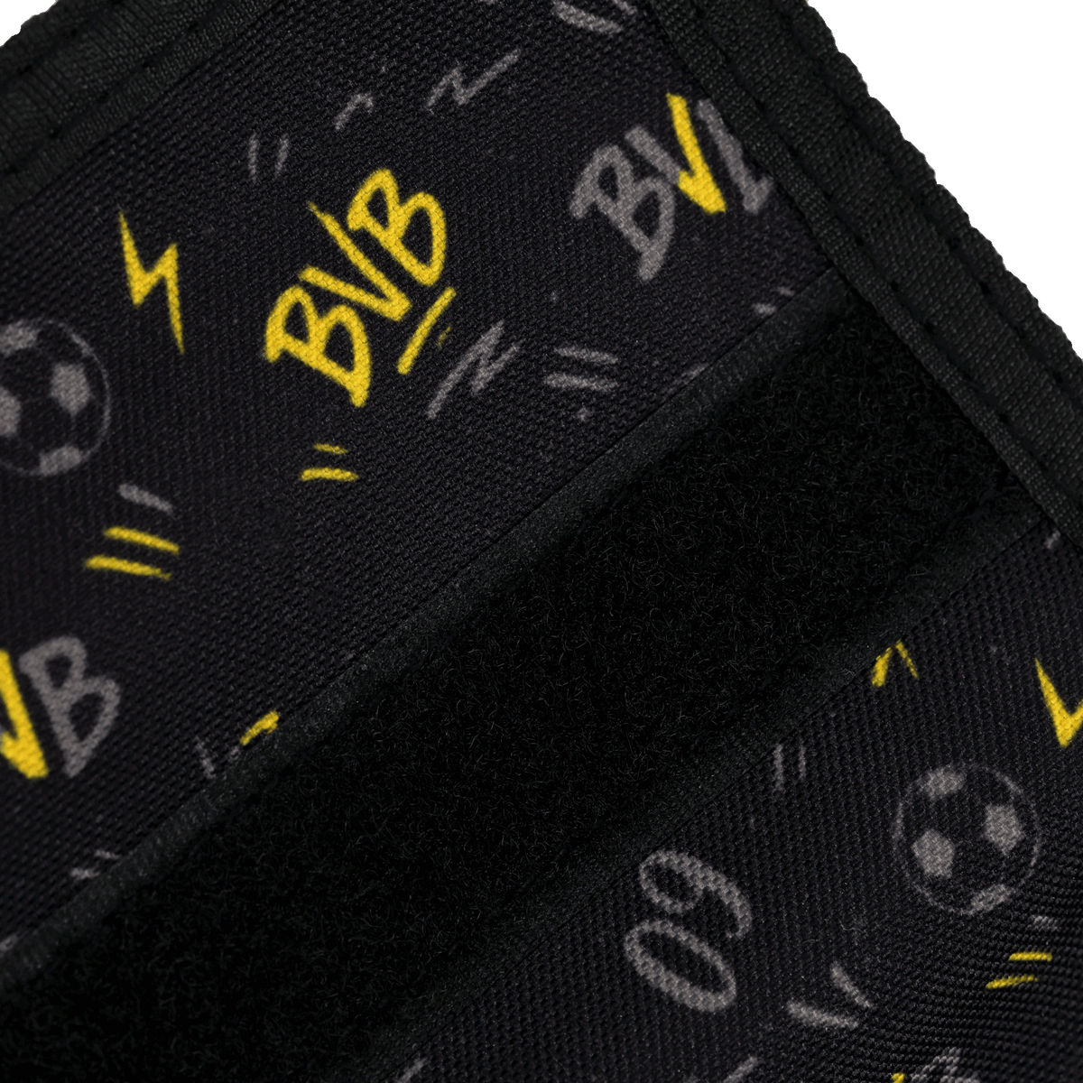 Portamonete nero e giallo del BVB per bambini con motivi calcistici e logo del BVB, ideale come articolo per i tifosi.
