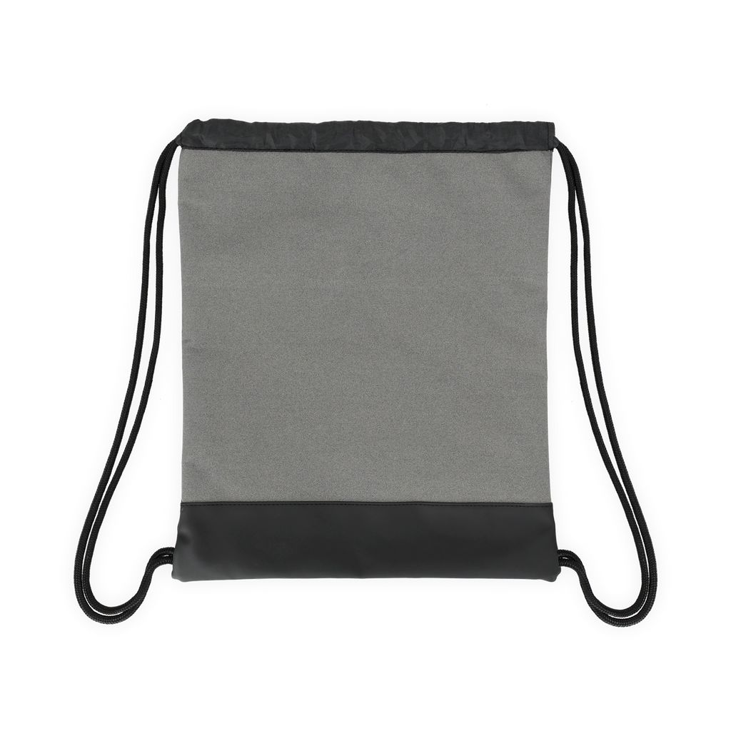 Gray BVB gym bag with a black bottom and drawstrings, made of reflective material—the perfect practical accessory for fans.