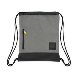 Gray Borussia Dortmund gym bag with a black bottom, a BVB emblem, and a side zipper pocket—perfect for fans.