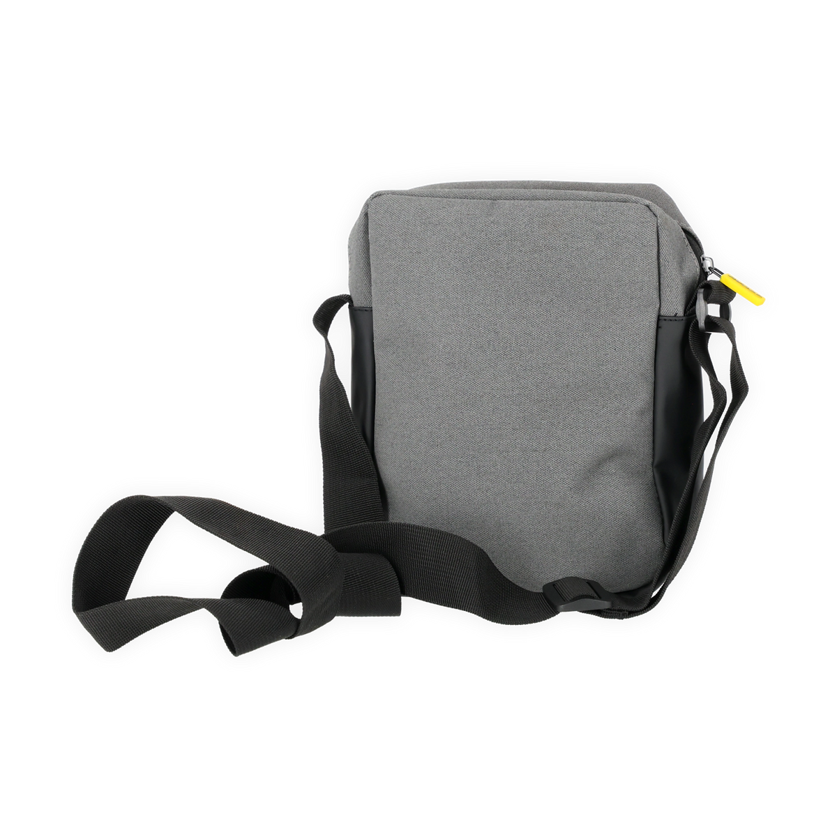 Graue BVB-Schultertasche mit schwarzem Gurt, gelbem Zipper und reflektierendem Material, ideal als Fanartikel.