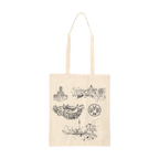 Beige BVB jute bag featuring minimalist black illustrations of SIGNAL IDUNA PARK, the BVB logo, and other Dortmund landmarks.