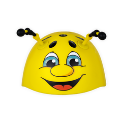 Yellow BVB children's helmet by Hudora with a funny bee face and antennae, suitable for children, sizes 44–47.