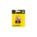 BVB-Magnet in Form einer Schneekugel mit schwarzgelbem Design, SIGNAL IDUNA PARK-Illustration und Fanartikelverpackung, Vorderansicht