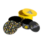 BVB 3-piece set of cookie jars in black and yellow featuring the BVB logo, a Christmas design, and an image of SIGNAL IDUNA PARK.