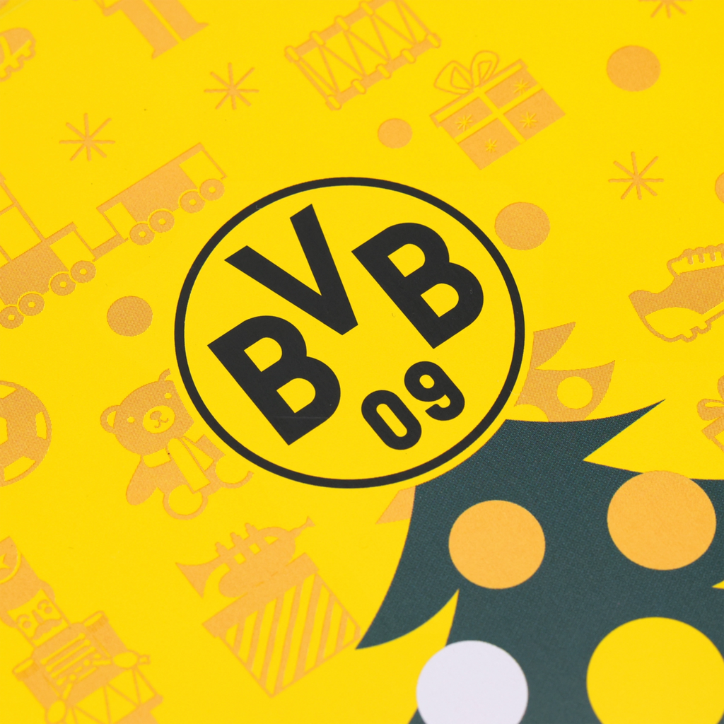 Set di 3 scatole per biscotti del BVB con design nero e giallo del BVB e simboli natalizi, decorate con il classico stemma del BVB 09.