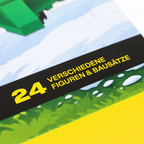 Adventskalender mit 24 verschiedenen Figuren und Bausätzen, ideal als weihnachtliches Geschenk für Kinder, im Lego-Stil gestaltet.