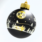 Schwarzgelbe Weihnachtskugel des BVB mit LED-Beleuchtung, verziert mit BVB-Logo, Sternen und einer Abbildung des SIGNAL IDUNA PARKs.