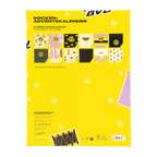 2026年版BVBソックス・アドベントカレンダーの裏面。黒と黄色をはじめとするさまざまな色の12種類のデザインが収録されています。ファンアイテムやギフトに最適です。