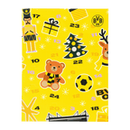 BVBアドベントカレンダー2026。ブラック＆イエローのクリスマスをテーマにしたデザインで、スタジアムとBVBのロゴが施されています。正面図。