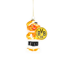 Weihnachtsanhänger aus Glas in Form von Ernie, gestaltet in schwarzgelben Farben mit BVB-Logo, ideal für Borussia Dortmund Fans.