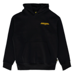 Schwarzer BVB Urban Hoodie mit gelbem Borussia Dortmund-Schriftzug auf der Brust und Kapuze, Produktansicht von vorne.