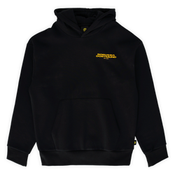 Schwarzer BVB Urban Hoodie mit gelbem Borussia Dortmund-Schriftzug auf der Brust und Kapuze, Produktansicht von vorne.