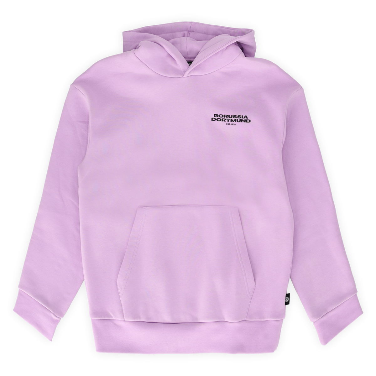 BVB Urban Hoodie in Lila mit kleinem Borussia Dortmund-Logo und Kängurutasche, Vorderansicht