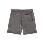 Die grauen BVB Urban Sweatshorts in der Rückansicht mit einer praktischen Tasche und hochwertigem Material, ideal für Freizeit und Fans von Borussia Dortmund.