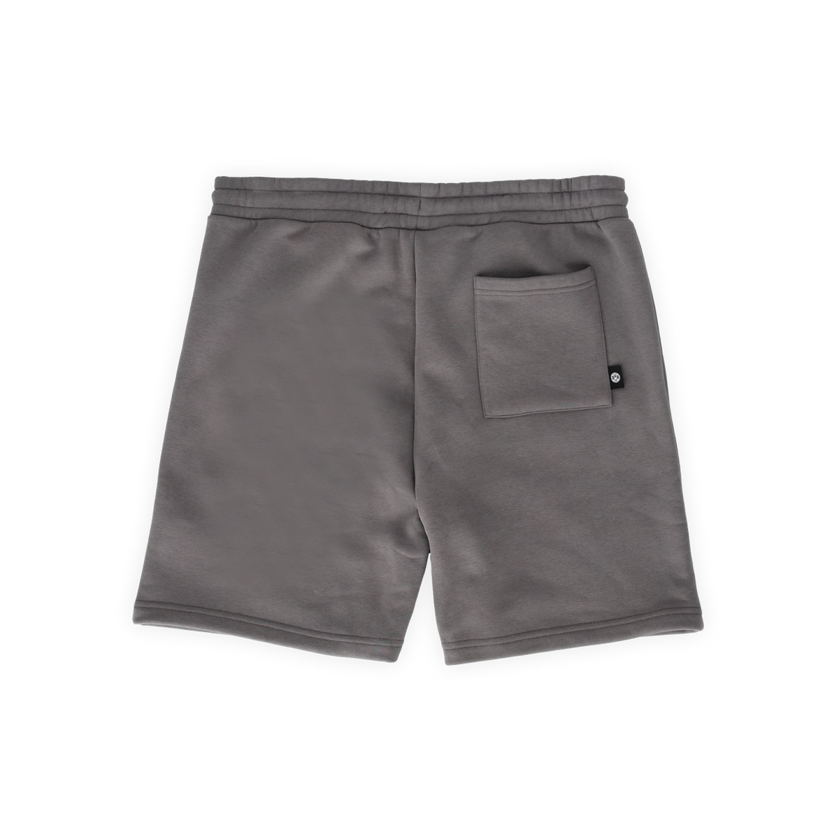 Die grauen BVB Urban Sweatshorts in der Rückansicht mit einer praktischen Tasche und hochwertigem Material, ideal für Freizeit und Fans von Borussia Dortmund.