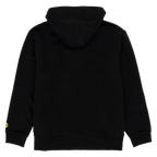 Felpa nera con cappuccio del BVB vista da dietro, con un piccolo logo giallo del BVB sulla manica sinistra. Ideale per i tifosi del Borussia Dortmund.