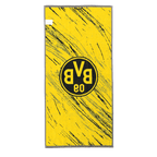 Serviette de douche BVB noire et jaune, arborant le logo emblématique du BVB et un motif tricolore, idéale pour les vrais supporters, dimensions : 70 x 140 cm.