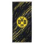 Serviette de douche BVB noir et jaune au motif tricolore, ornée d'un grand logo BVB 09 et d'un motif moderne, idéale pour les supporters. Dimensions : 70 x 140 cm.