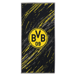 Serviette de douche BVB noir et jaune au motif tricolore, ornée d'un grand logo BVB 09 et d'un motif moderne, idéale pour les supporters. Dimensions : 70 x 140 cm.