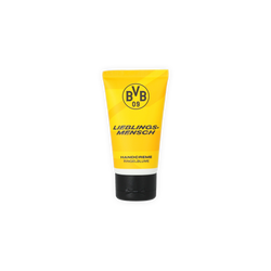 The BVB "Lieblingsmensch" hand cream with a calendula scent, featuring a black-and-yellow design, conveniently packaged in a tube—perfect for fans and for hand care.