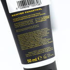 Crema de manos del BVB «Mano de trabajador» en tubo negro de 50 ml con texto en amarillo, indicada para el cuidado de las manos secas y agrietadas.