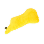 Gelbes Borussia Dortmund Kissen in Form des Maskottchens EMMA beim Schlafen, mit schwarzem Etikett und BVB-Logo, ideal als Fanartikel oder Schlafkissen.