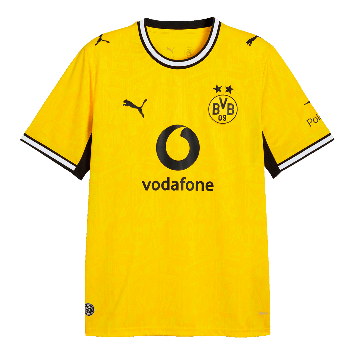 Das schwarzgelbe BVB Heimtrikot der Saison 26-27 mit Vodafone-Logo, BVB-Emblem und Puma-Logo auf der Vorderseite.