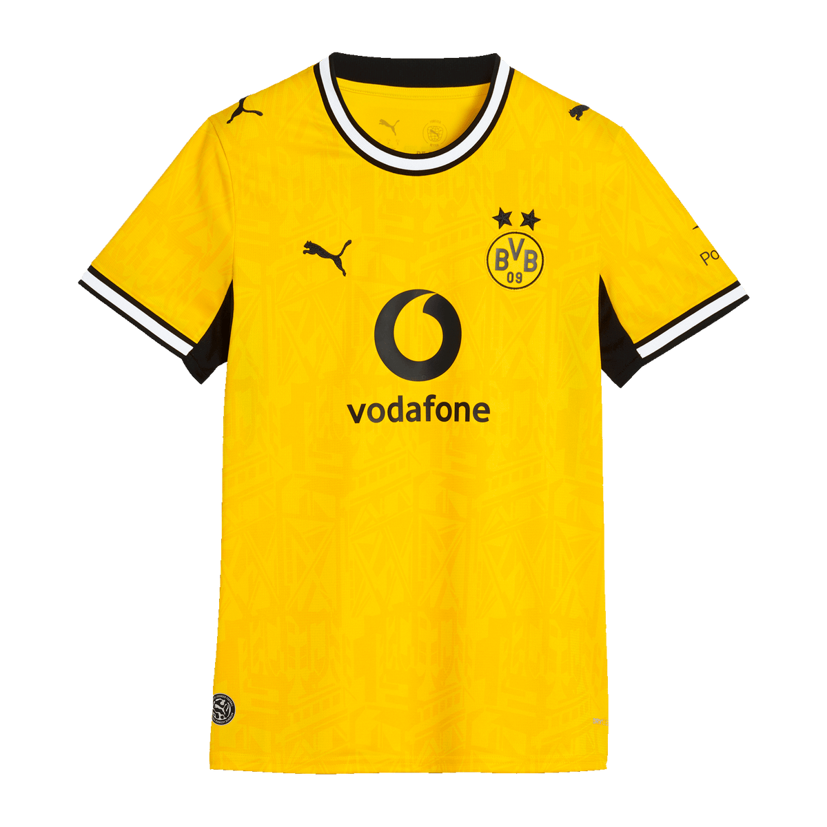 La camiseta de local del BVB 26-27 para mujer, en negro y amarillo, con el logotipo de PUMA, el escudo del BVB y el logotipo de Vodafone, de manga corta y con un diseño moderno, perfecta para las aficionadas del Borussia Dortmund.