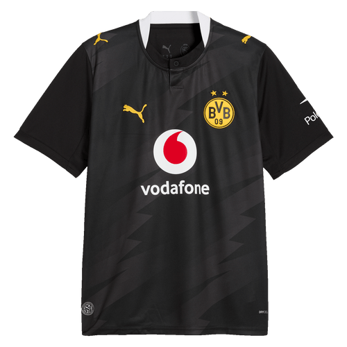 Le maillot extérieur noir et jaune du BVB pour la saison 26-27, orné du logo PUMA jaune, du logo Vodafone et de l'emblème du BVB, est idéal pour tous les supporters du Borussia Dortmund.