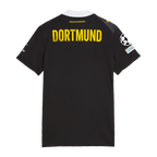 多特蒙德（BVB）26-27赛季黑色女款客场球衣，背面印有黄色“DORTMUND”字样，是多特蒙德球迷和足球爱好者的理想之选。