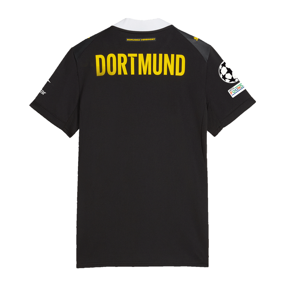 多特蒙德（BVB）26-27赛季黑色女款客场球衣，背面印有黄色“DORTMUND”字样，是多特蒙德球迷和足球爱好者的理想之选。