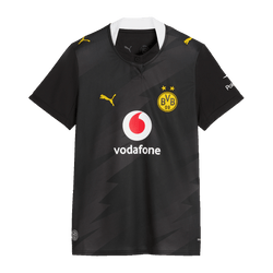 Maglia da trasferta del BVB 26-27 da donna, nei colori nero e giallo, con il logo del BVB, l'emblema PUMA e la scritta Vodafone sul davanti.