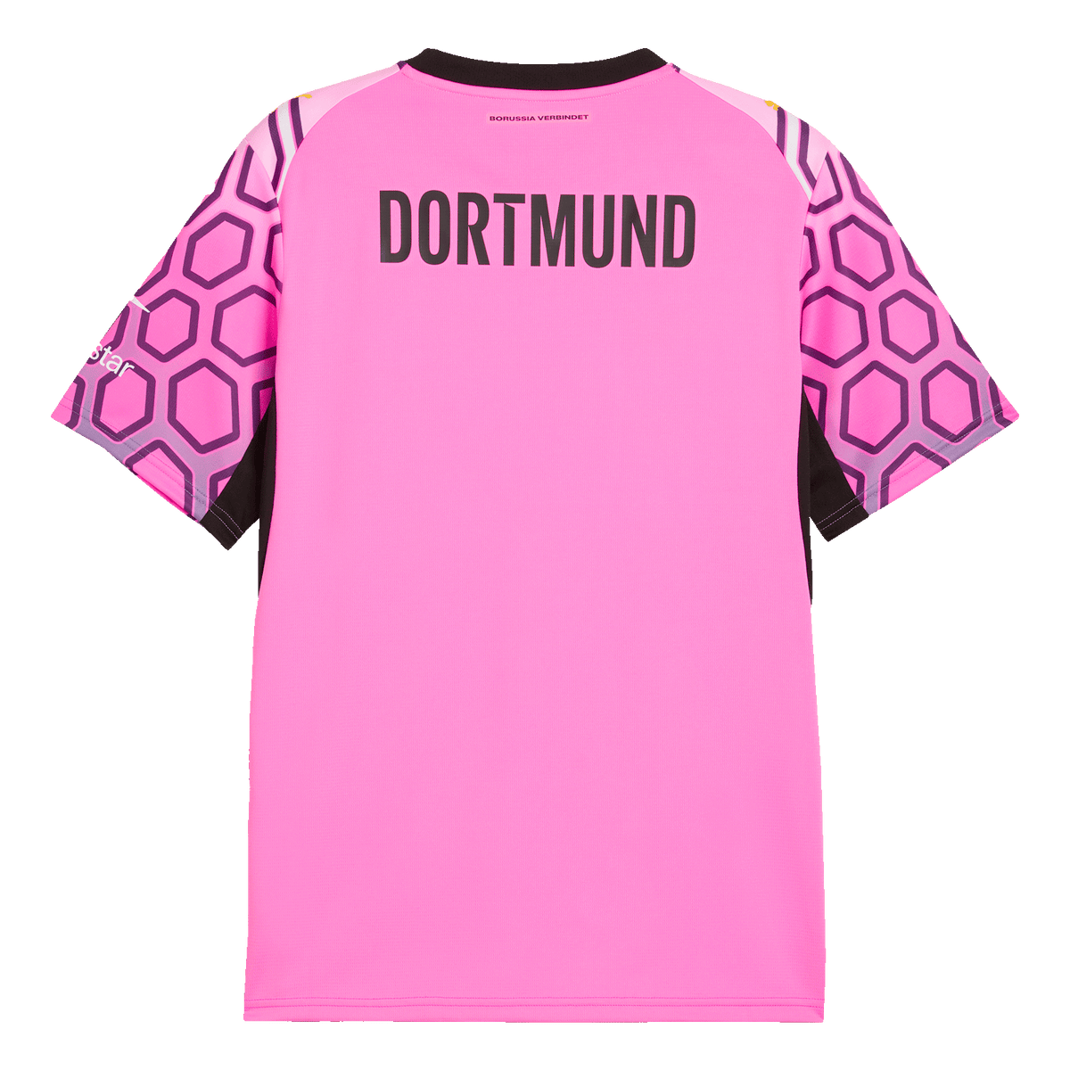 这张图片展示了2026/27赛季粉紫色多特蒙德（BVB）门将球衣的背面，球衣背部印有“多特蒙德”字样。