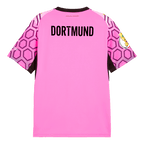 Rear view of the purple BVB goalkeeper jersey for the 2026–2027 season, featuring the word "DORTMUND" on the back.