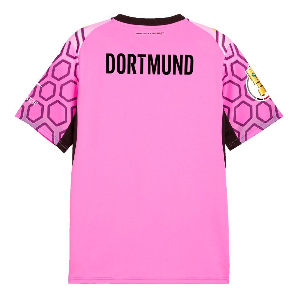 Vista posteriore della maglia viola da portiere del BVB della stagione 2026/2027 con la scritta “DORTMUND” sulla schiena.