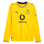 Maillot domicile jaune à manches longues du BVB pour la saison 26-27. Avec le logo PUMA, l'emblème du BVB, les logos Vodafone et Polestar, ainsi que des détails noir et blanc au niveau du col et des manches.