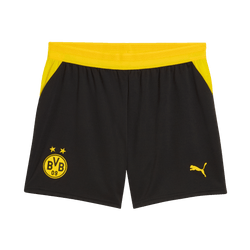 黄色のアクセントが入った女性用黒のタイツ。左脚にはBVBのエンブレム、右脚にはPUMAのロゴが入っており、ボルシア・ドルトムントのファンに最適です。