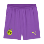 Purple soccer shorts, the alternate design for the 26/27 season, featuring the BVB logo and a yellow Puma logo on the front.
