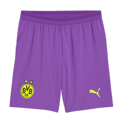 Pantaloni da gioco viola, divisa alternativa della stagione 26/27, con il logo del BVB e il logo Puma giallo sul davanti.