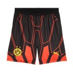 Black goalkeeper shorts in a red-and-black design with a yellow BVB emblem and Puma logo, suitable for the 26-27 season.
