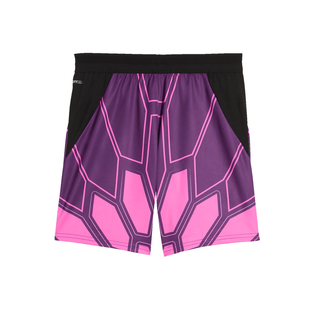 Le short de gardien de but BVB pour enfants, de couleur violette et orné d'un motif rose vif, est idéal pour les jeunes fans de football.