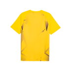 Back view of the yellow BVB warm-up T-shirt for kids from the 2026–2027 season, featuring graphic design elements and short sleeves.