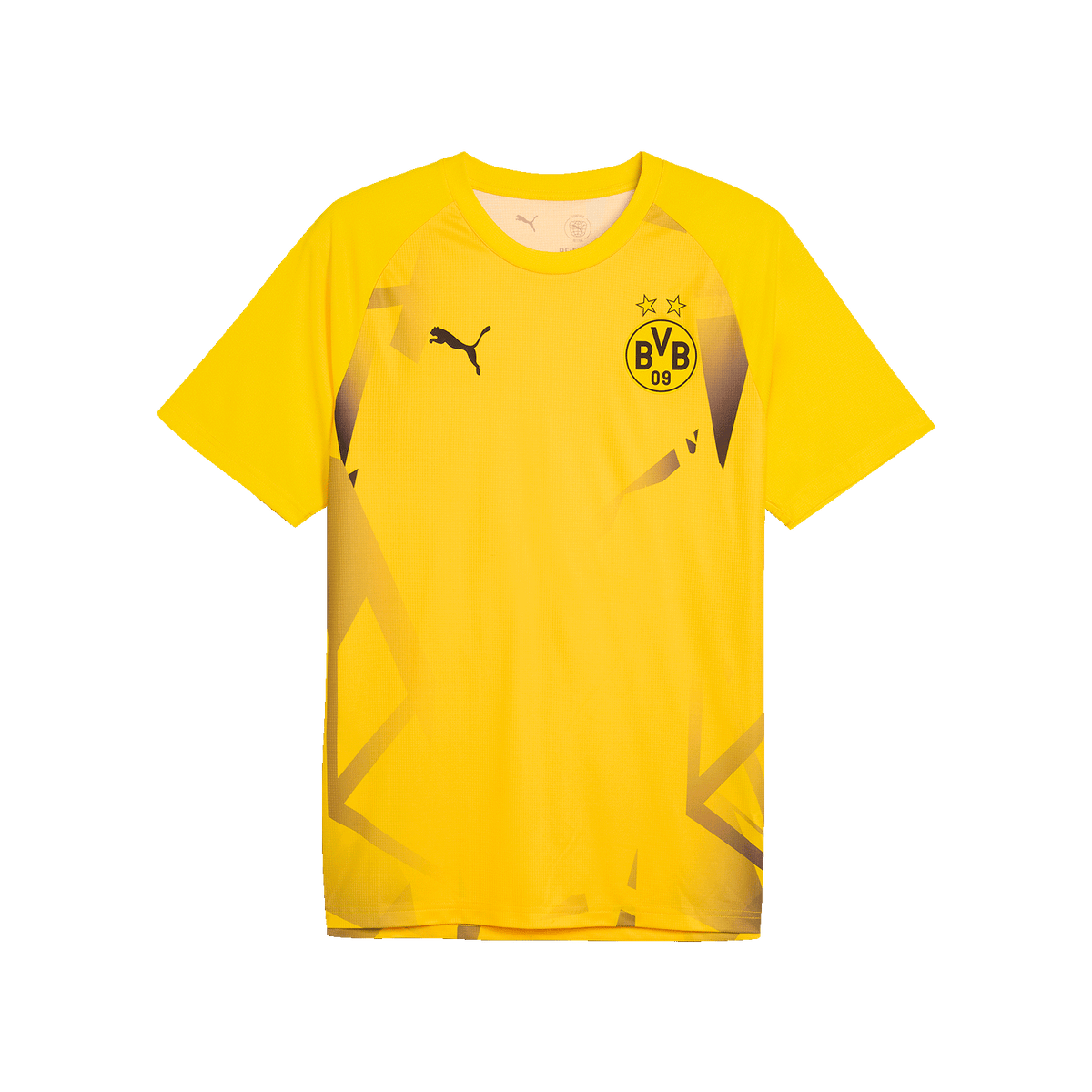 Gelbes BVB Warm Up T-Shirt für die Saison 2026/2027, speziell designt für Kinder, mit BVB-Logo und schwarzem PUMA-Logo, ideal für Training und Fußballfans.