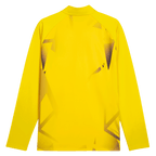 Das gelbe BVB Warm Up Zip-Shirt der Saison 2026/27 in der Rückansicht, mit grafischen Details und langärmligem Design.