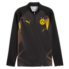 2026/27赛季黑色多特蒙德（BVB）热身拉链衫，黑黄配色，设计时尚，正面印有PUMA标志和多特蒙德队徽，长袖款