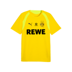 Maglia da allenamento gialla del BVB per bambini della stagione 2026/27 con logo REWE nero, stemma del BVB, logo PUMA e logo Vodafone sul petto.