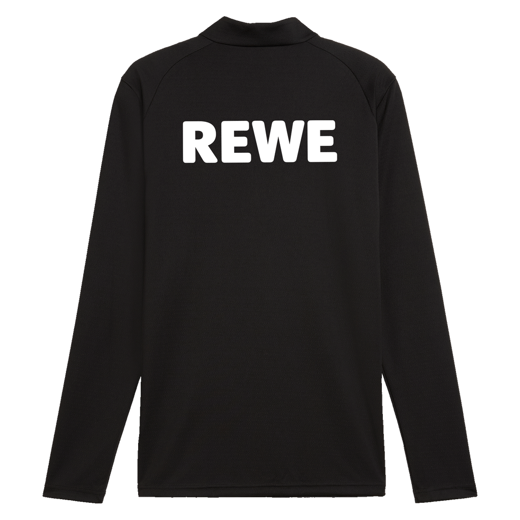 Vista posteriore della maglia da allenamento nera del BVB con cerniera e logo REWE ben visibile sul retro. Parte della collezione della stagione 26/27.