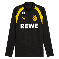 Schwarzgelbes BVB-Trainings-Zip-Shirt der Kollektion 26/27 mit Logos von BVB, Vodafone, REWE und Puma in Vorderansicht.