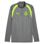 Sweat d'entraînement gris du BVB à capuche et fermeture éclair, avec des détails jaunes, des manches longues, le logo BVB 09 et le logo PUMA.